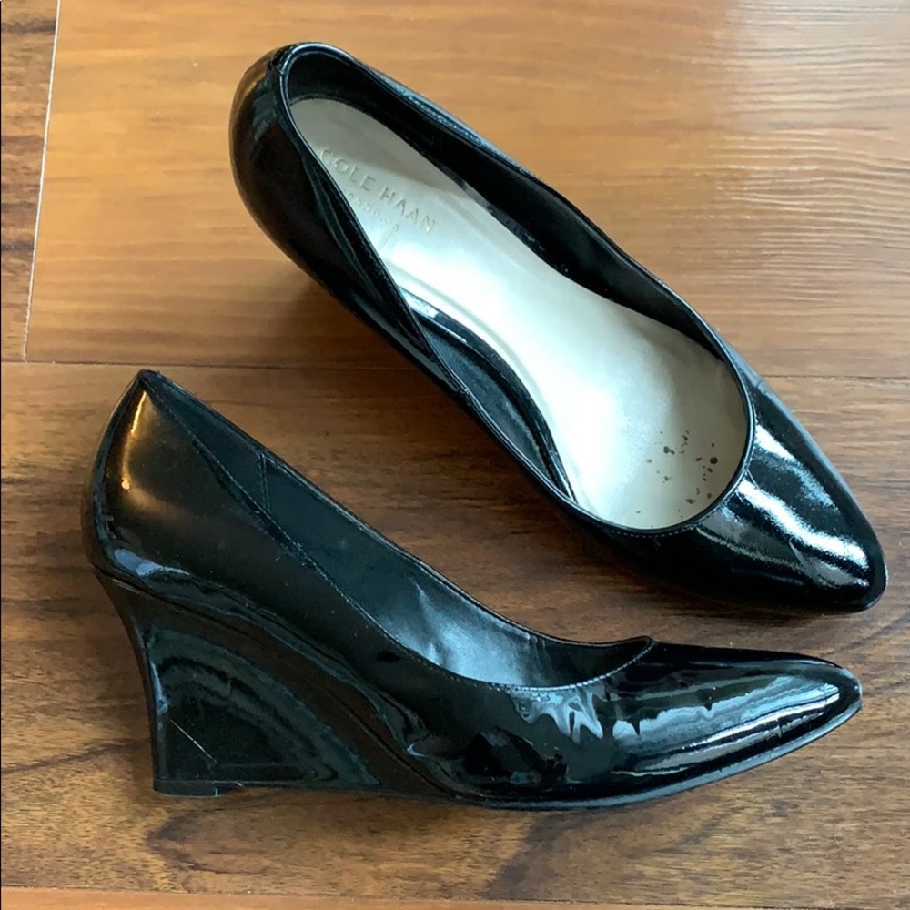 Cole Haan Black Patent Leather Wedge Pumps 7.5